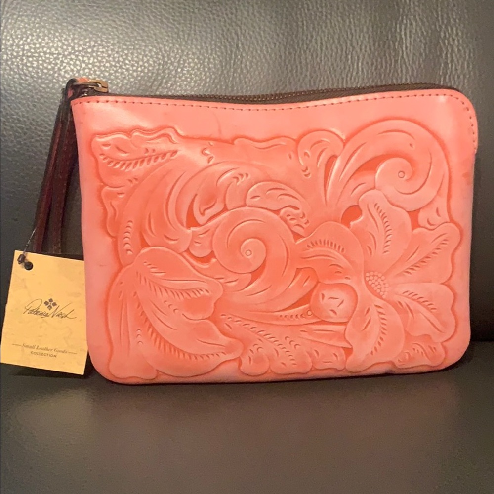 Patrica Nash Cassini Tuscan Tooled Coral Wristlet
